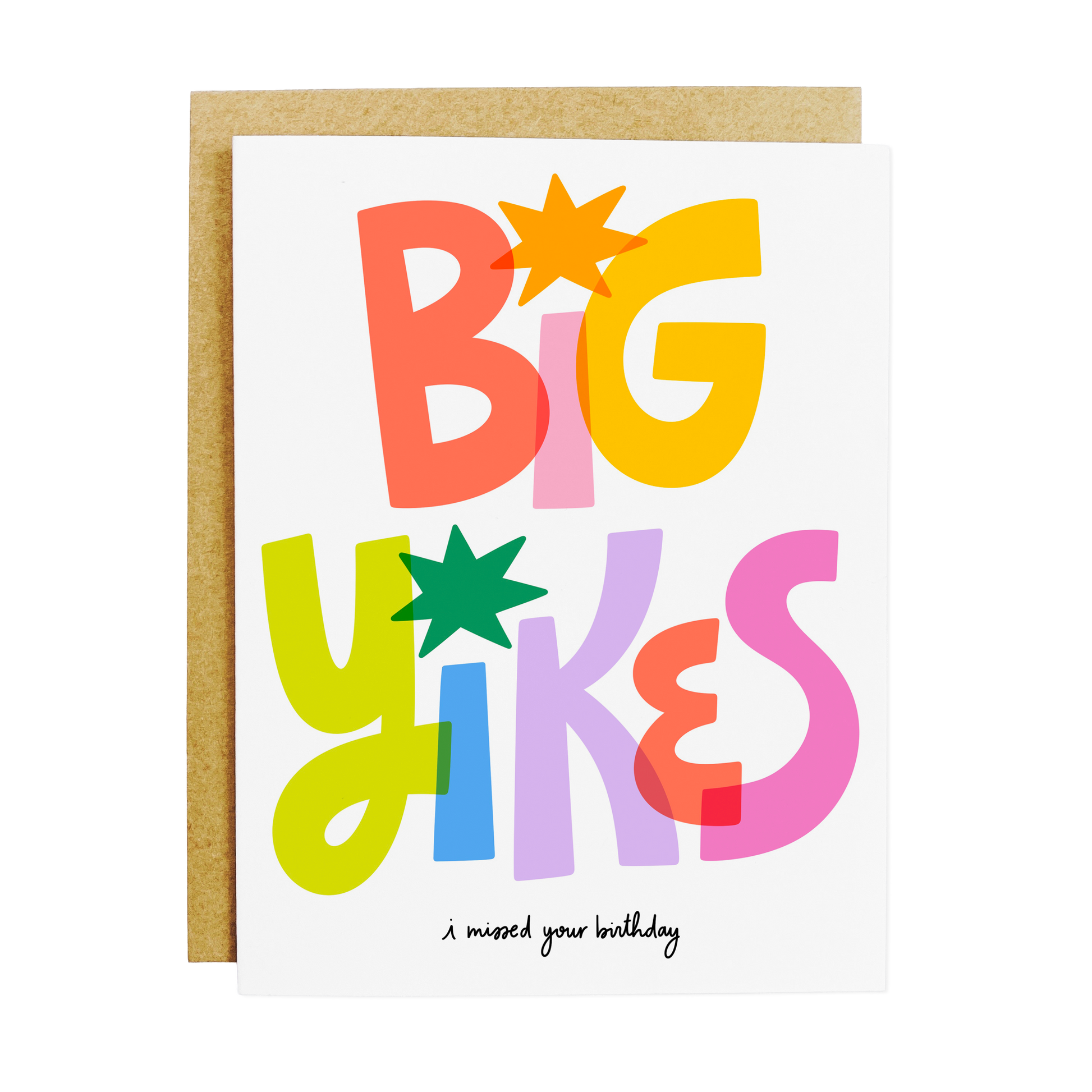 Late birthday card with 'Big Yikes' apologetic belated message