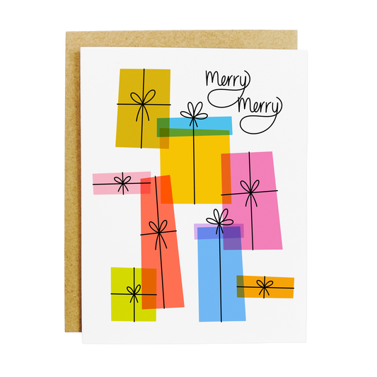 Festive holiday card with repeated 'Merry Merry' cheerful message