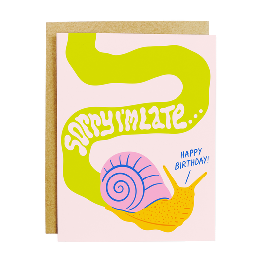 Late birthday card with 'Belated Birthday' snail slow delivery theme