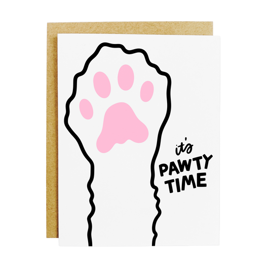 Pet birthday card with 'Paw-ty Time' and cute toe beans illustration