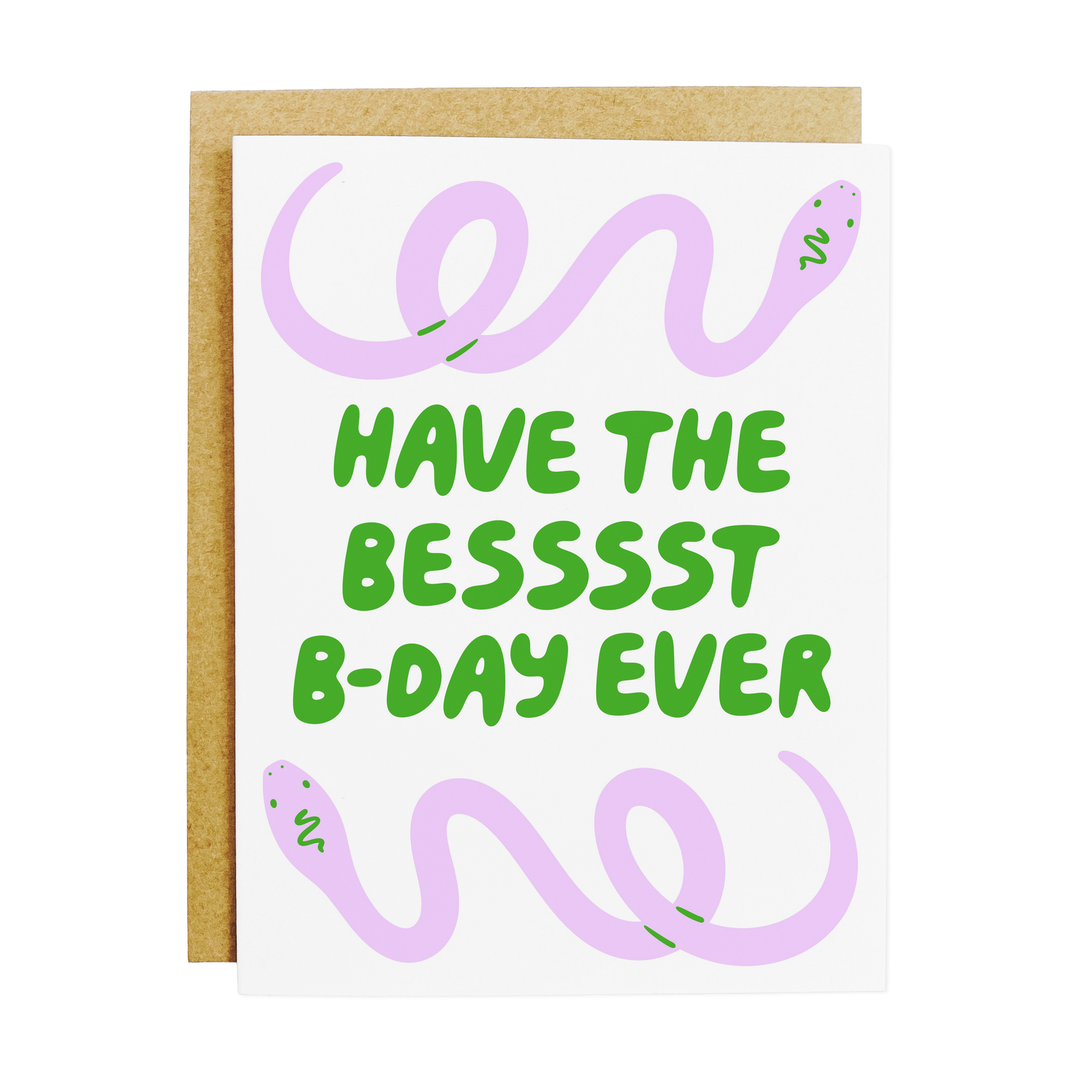 Snake-themed birthday card with 'Besssst Birthday Ever' reptile pun
