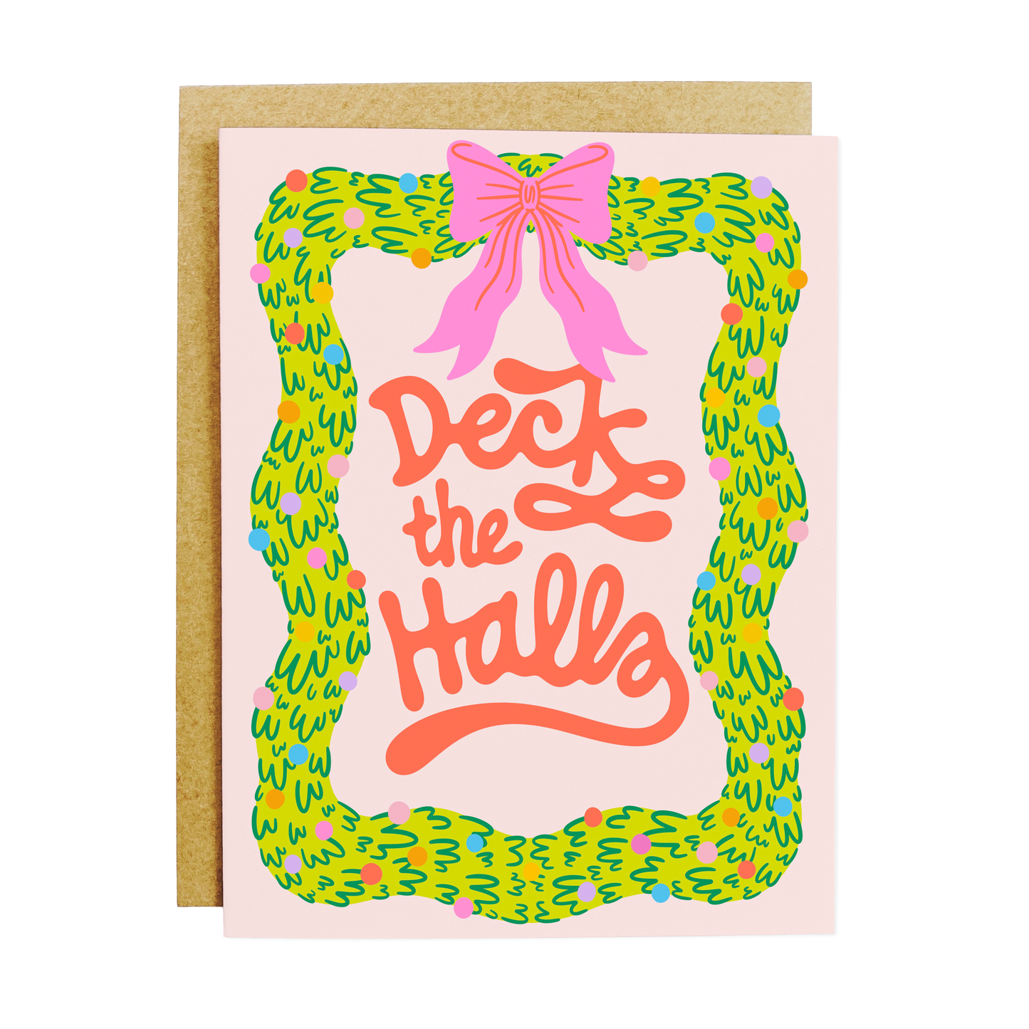 Holiday card with 'Deck the Halls' festive decoration theme