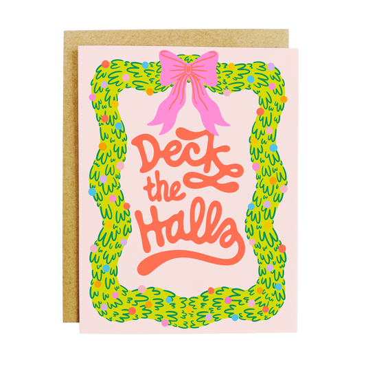 Holiday card with 'Deck the Halls' festive decoration theme
