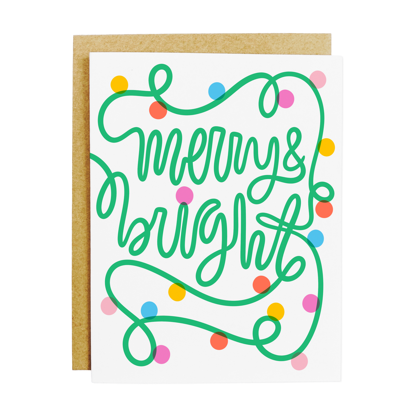 Christmas card with 'Merry and Bright' holiday lights theme