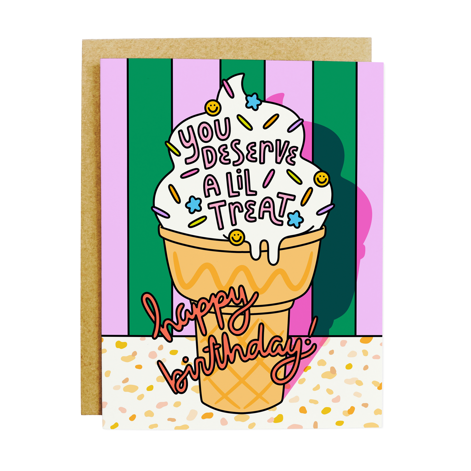 Sweet birthday card with 'Birthday Treat' dessert celebration theme