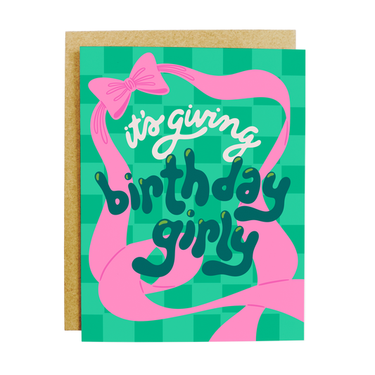 Pink birthday card with 'Birthday Girly' feminine celebration theme