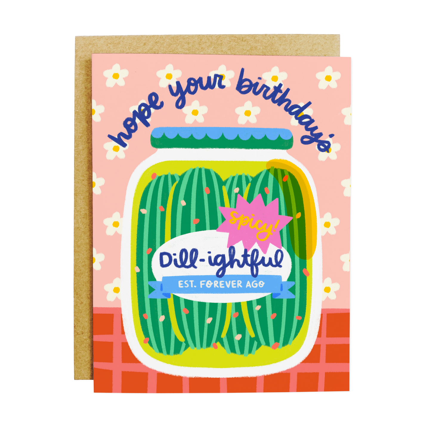 Birthday card with 'Dill-ightful' pickle pun and vegetable theme