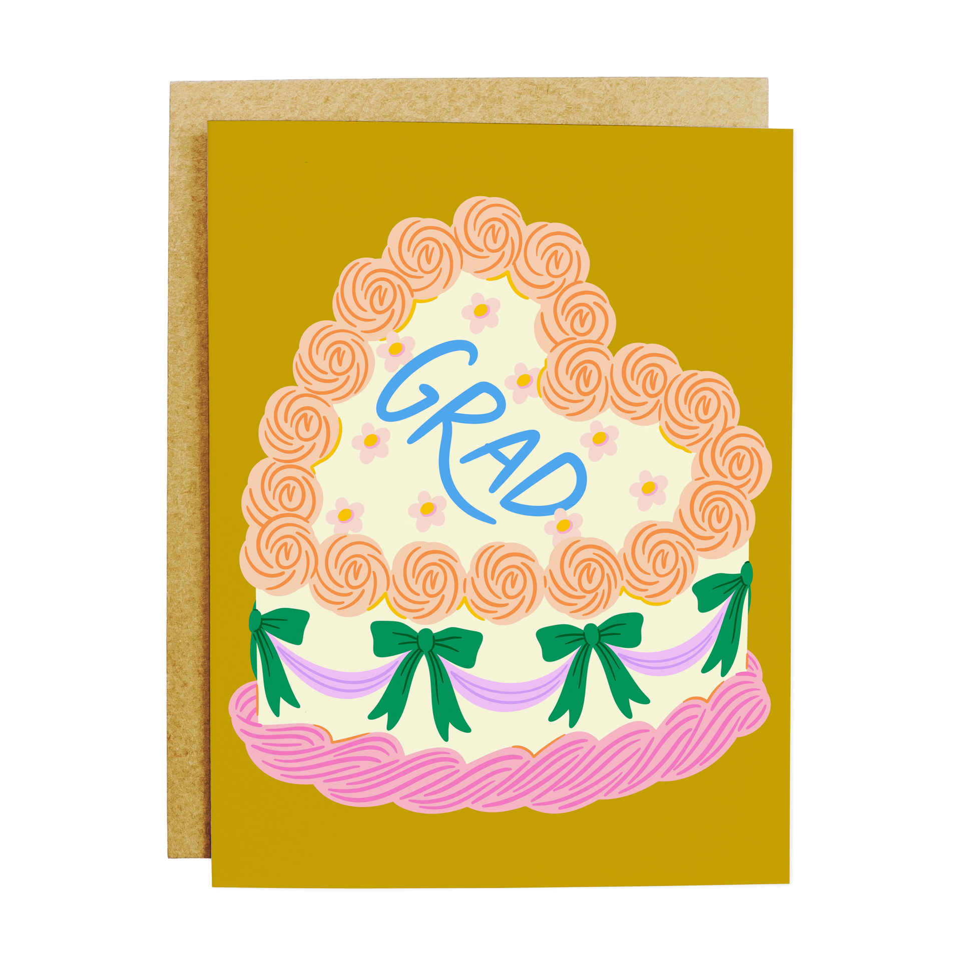 Graduation card with colorful cake design and celebration theme