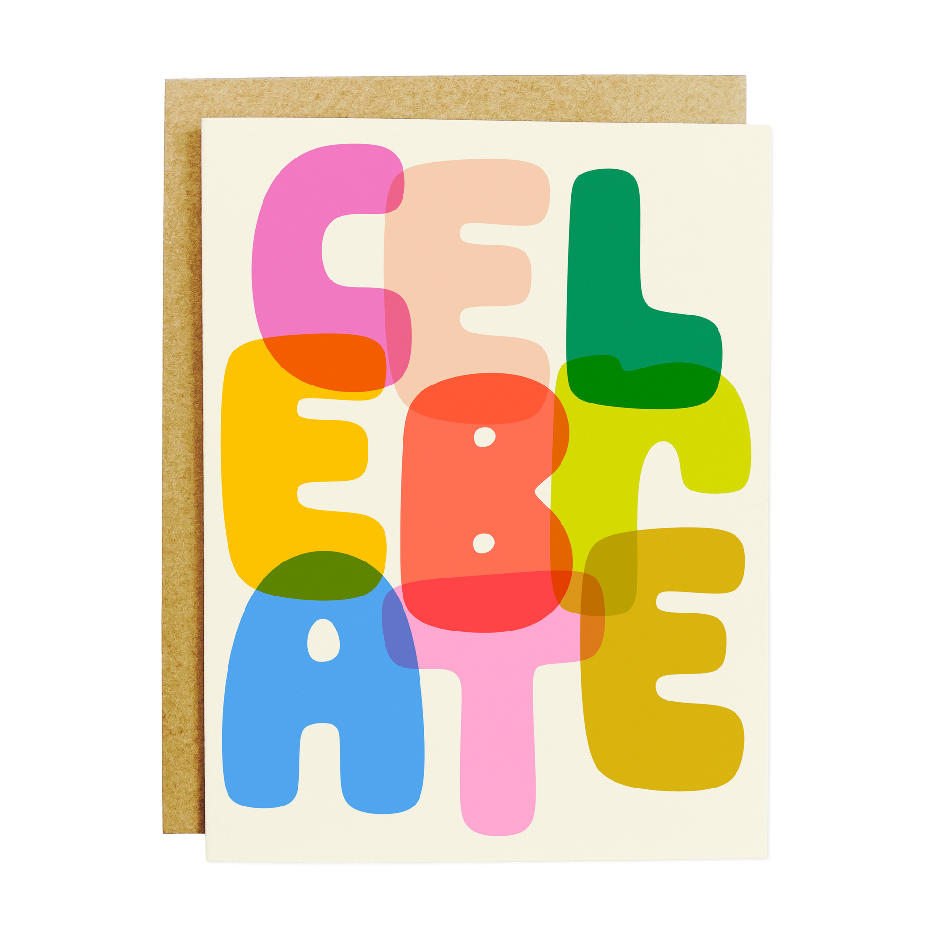 Colorful celebration card with rainbow design and 'Celebrate' message