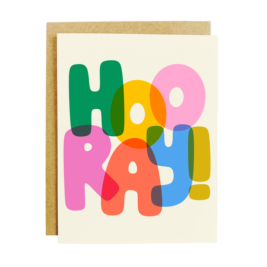 Joyful card with rainbow design and 'Hooray' celebration message