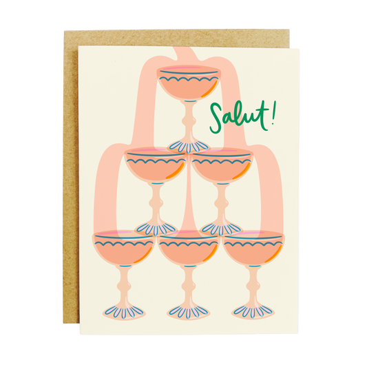Champagne Tower Greeting Card - Elegant Celebration Card A2 Size