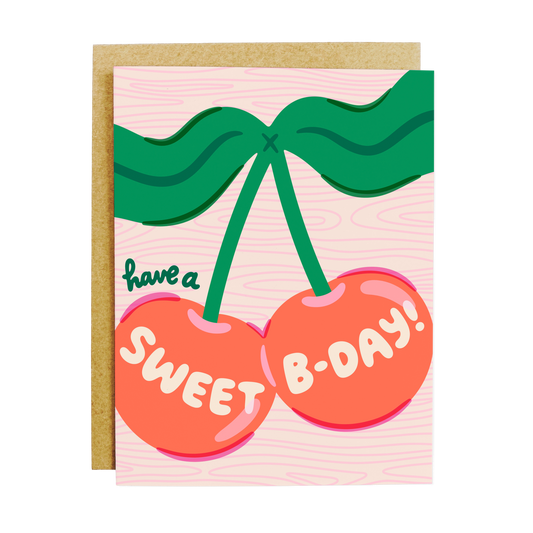 Sweet birthday card with cherry illustration and fruit theme