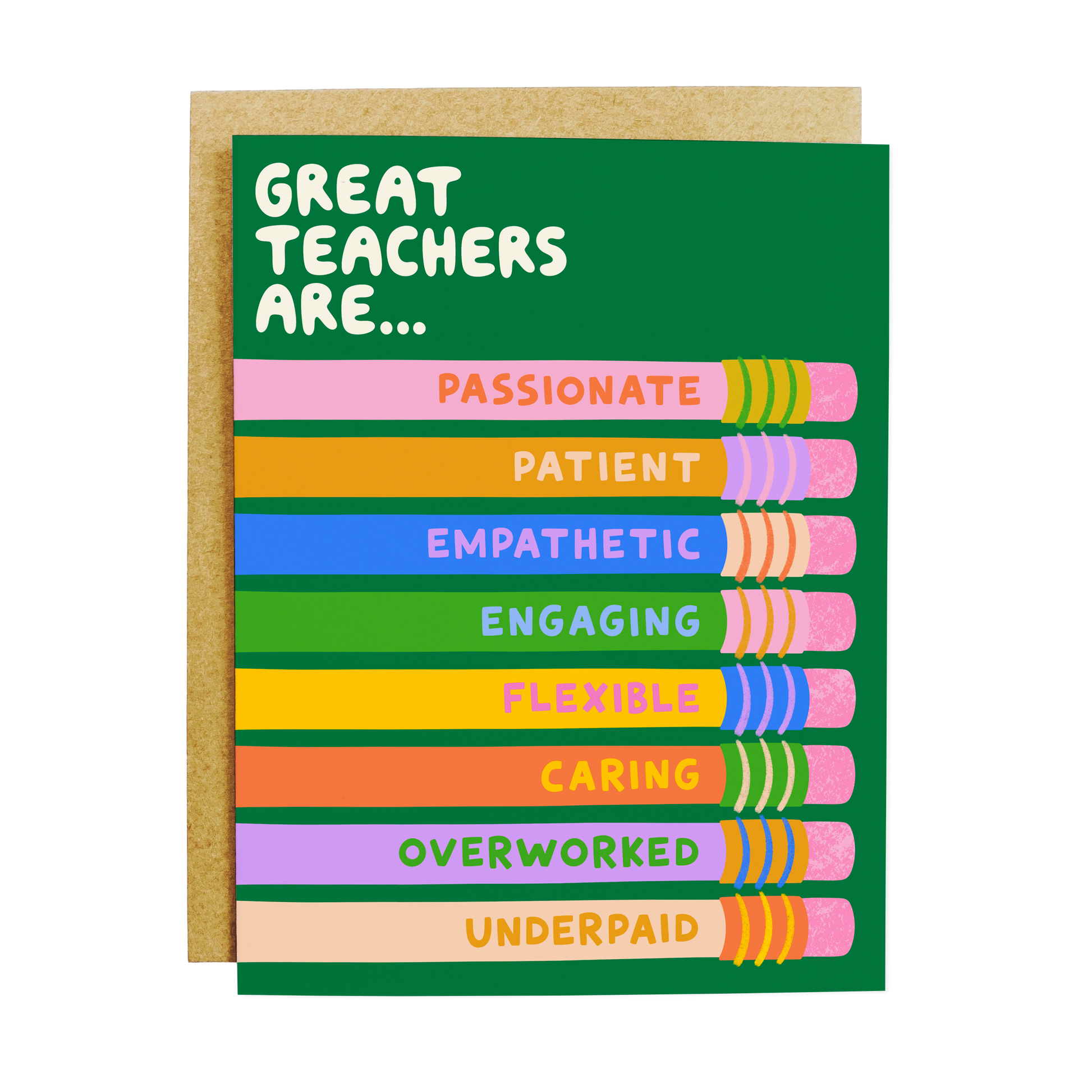 Teacher appreciation card highlighting 'Great Teacher Qualities