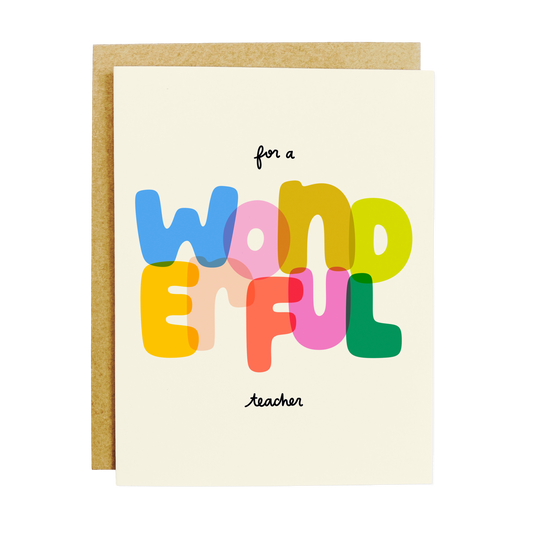 Teacher appreciation card with 'Wonderful Teacher' gratitude message
