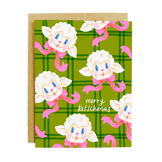 Kitsch Lamb Christmas Card - Merry Kitschmas Holiday Greeting Card A2