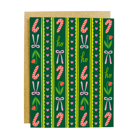 Candy Cane Ribbon Holiday Card - Festive Christmas Greeting Card