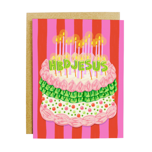 HBD Jesus Cake Christmas Card - Funny Holiday Greeting Card