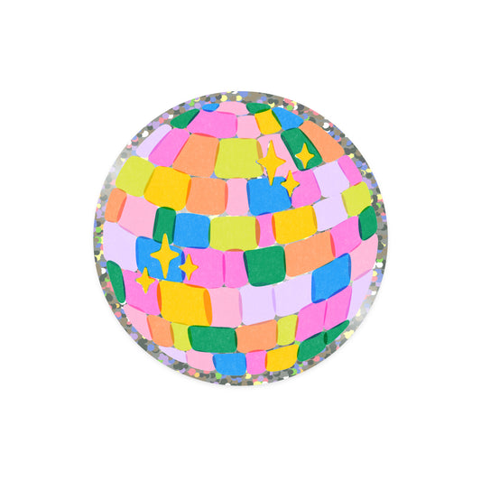 Sparkly disco ball sticker with glittery reflective finish