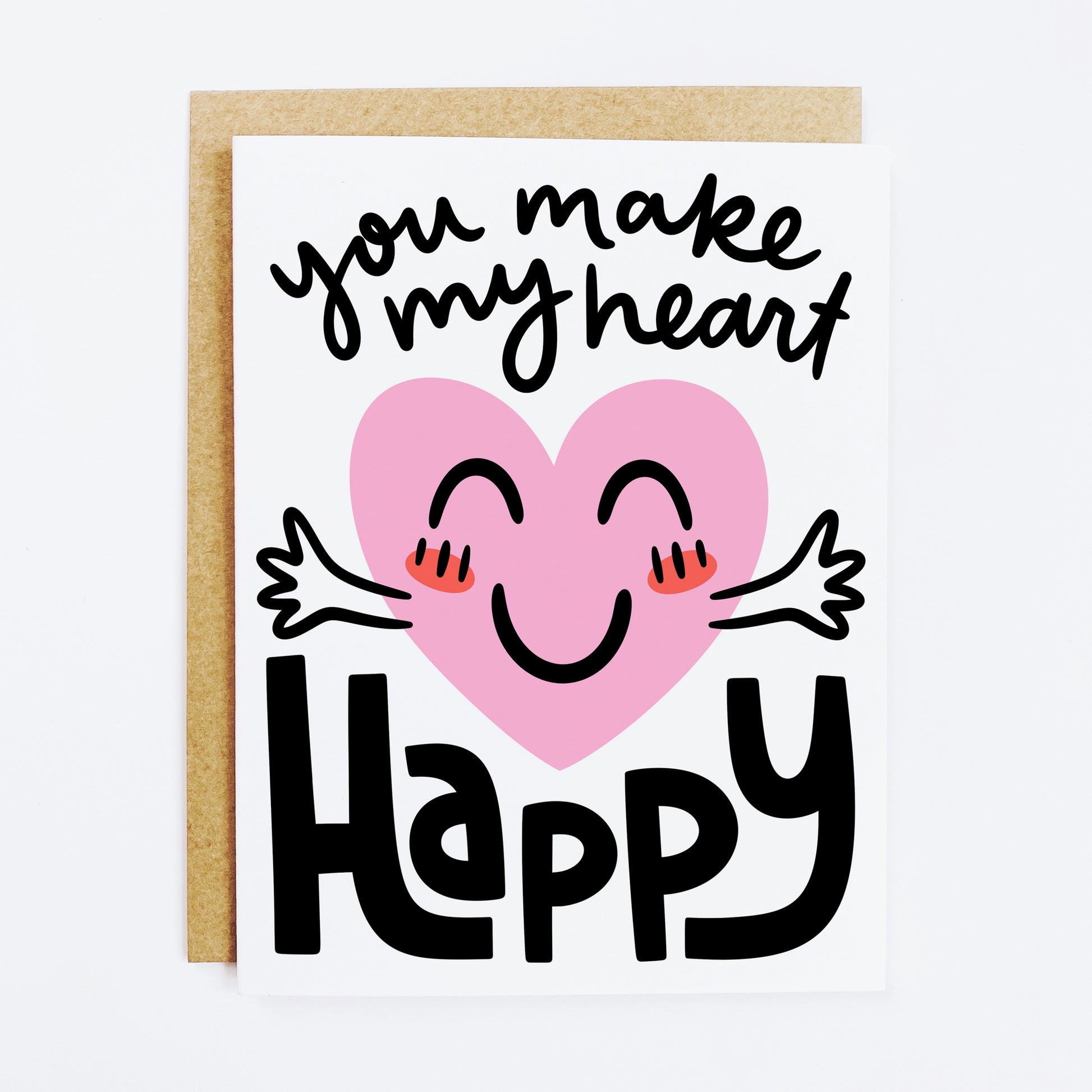 Joyful card with 'Heart Happy' love and happiness message