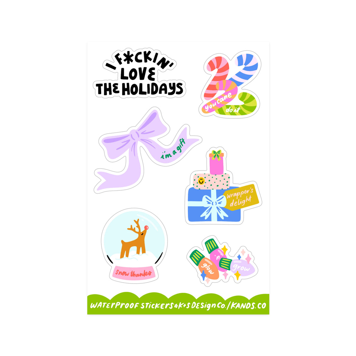 Festive sticker sheet with various Christmas and holiday designs