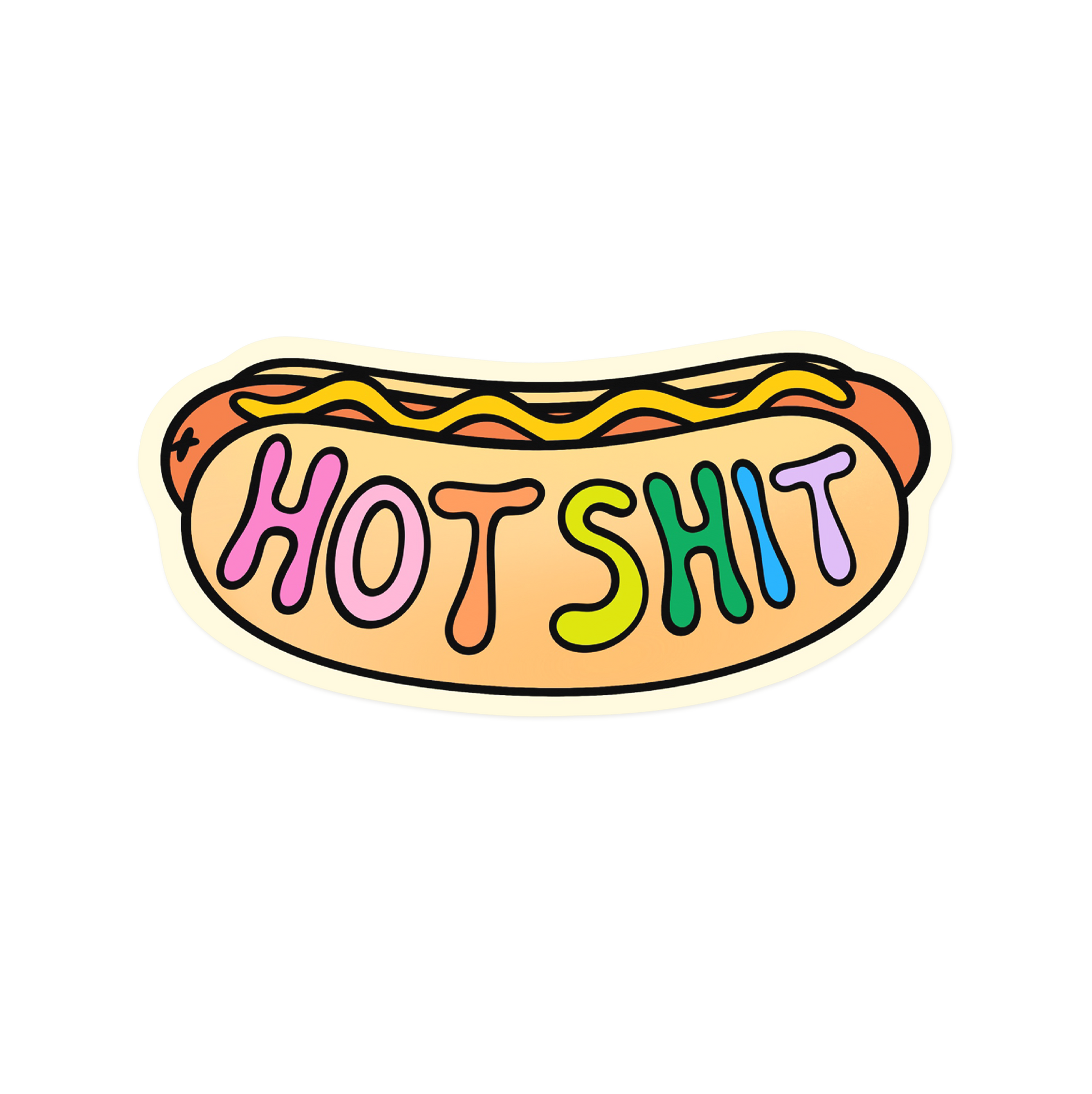 Food confidence sticker with 'Hot Shit' hot dog pun design