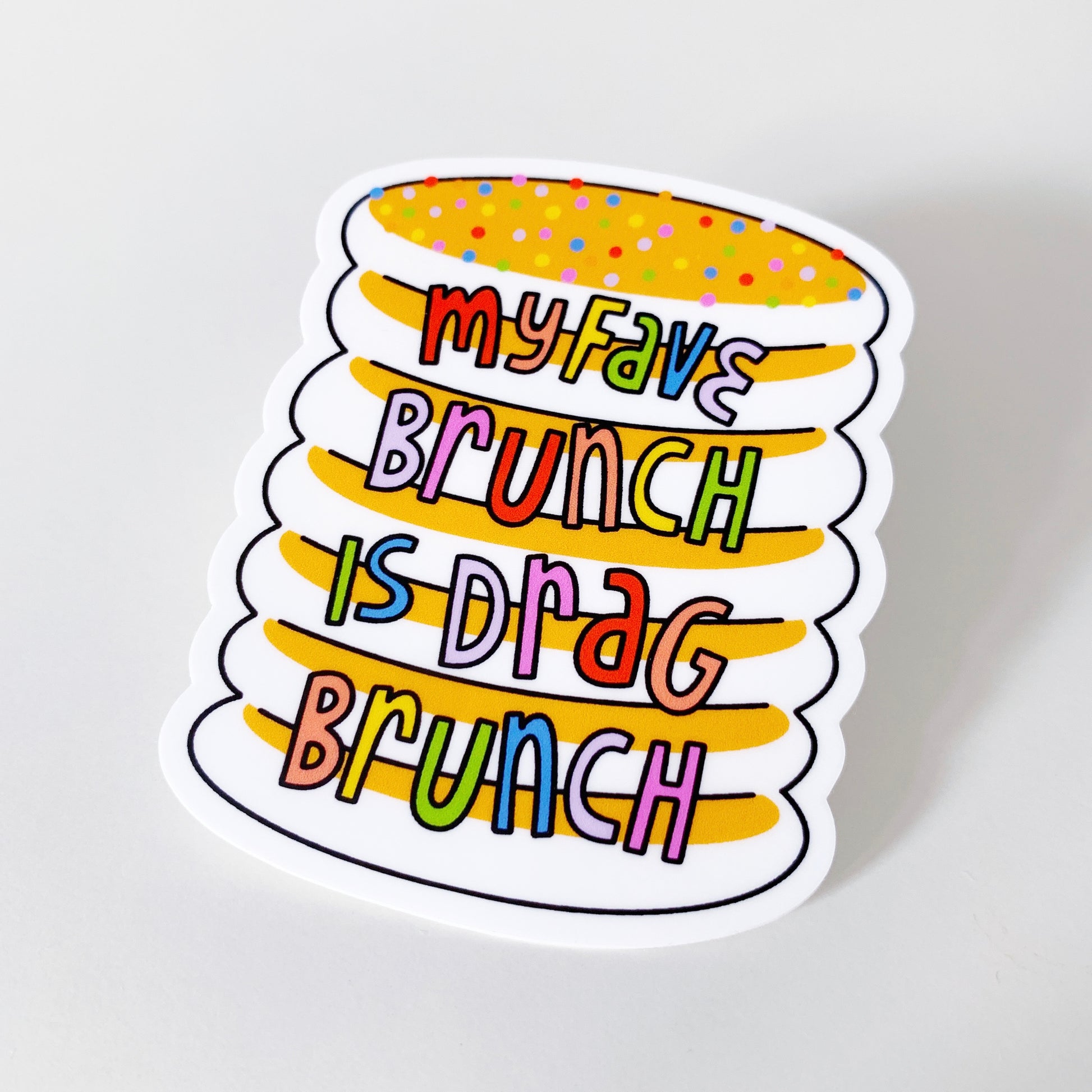 Detail of drag brunch sticker celebrating LGBTQ+ community