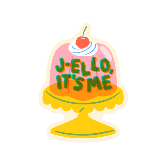 Food pun sticker with 'J-ello It's Me' gelatin dessert theme