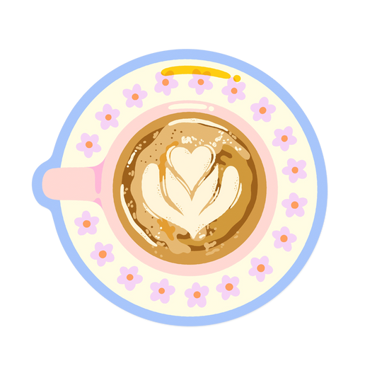 Coffee lover sticker with heart latte art and espresso theme