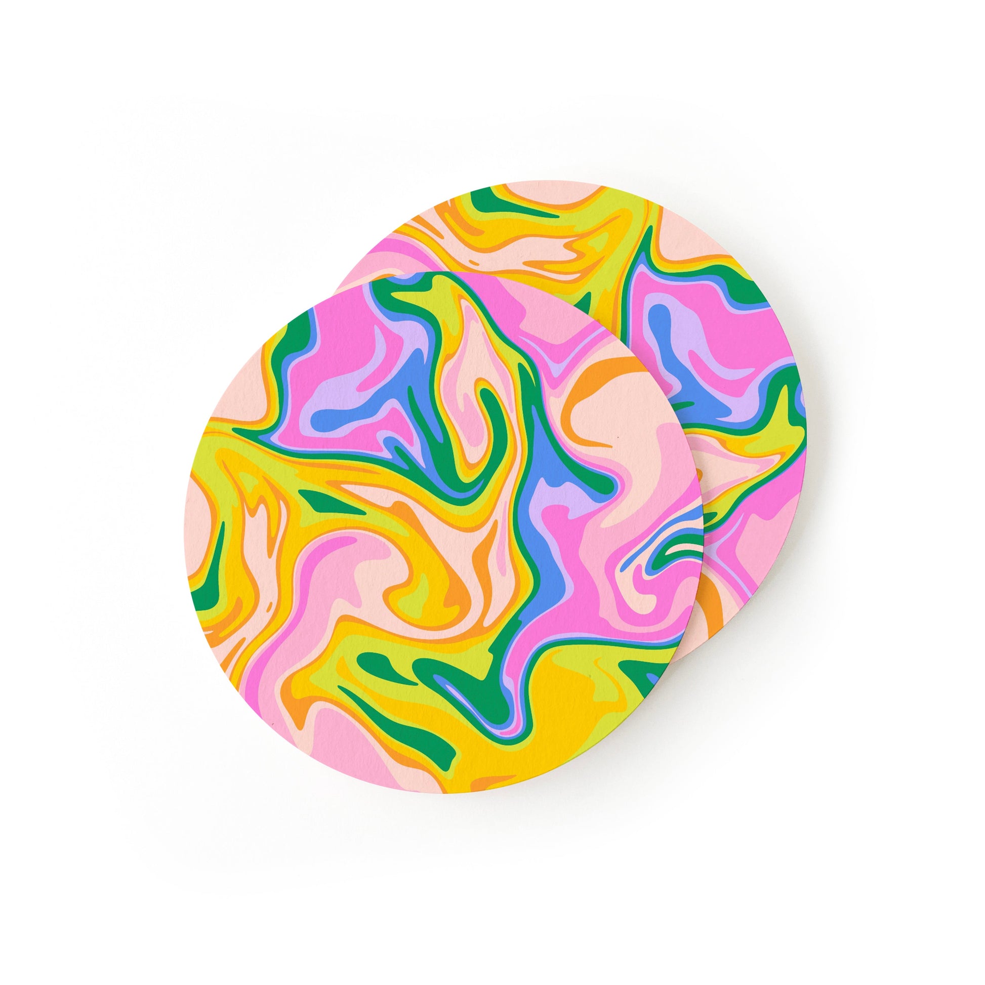 Artistic coasters with marbled rainbow swirl pattern design