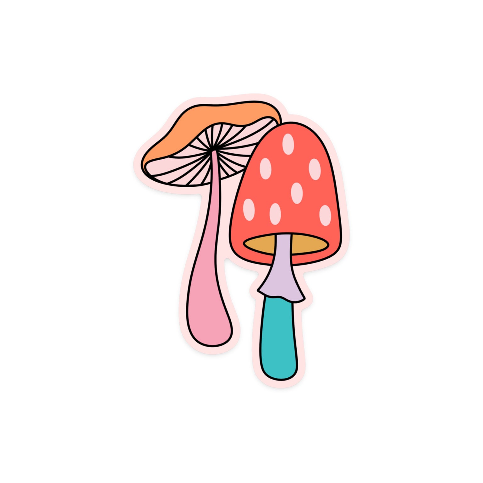 Nature sticker with cute mushroom illustration and fungi design