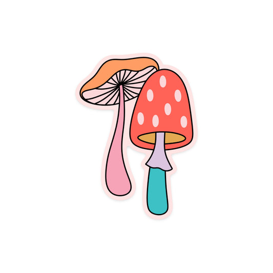 Nature sticker with cute mushroom illustration and fungi design