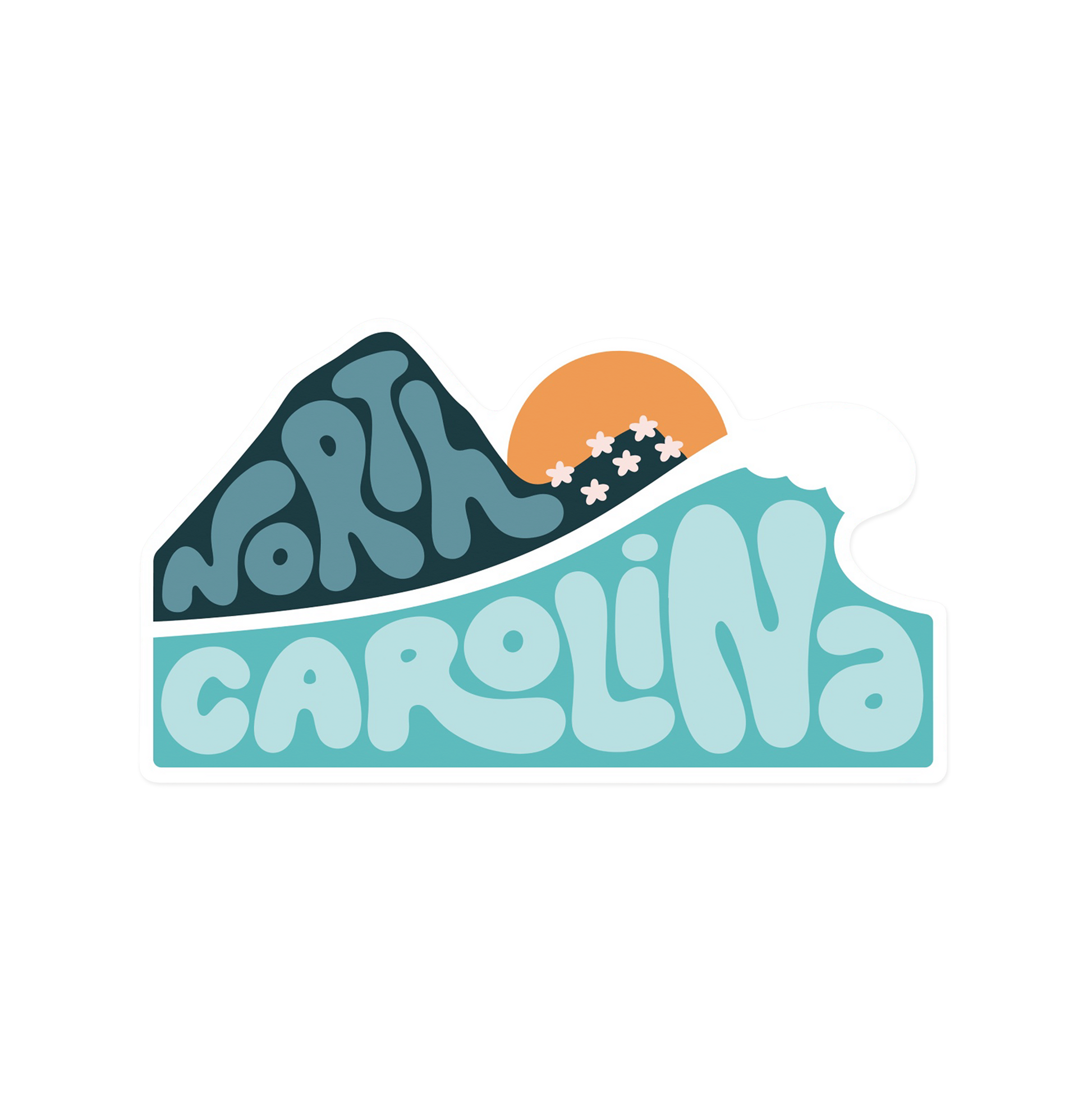 North Carolina sticker with 'Mountains To Sea' state geography theme