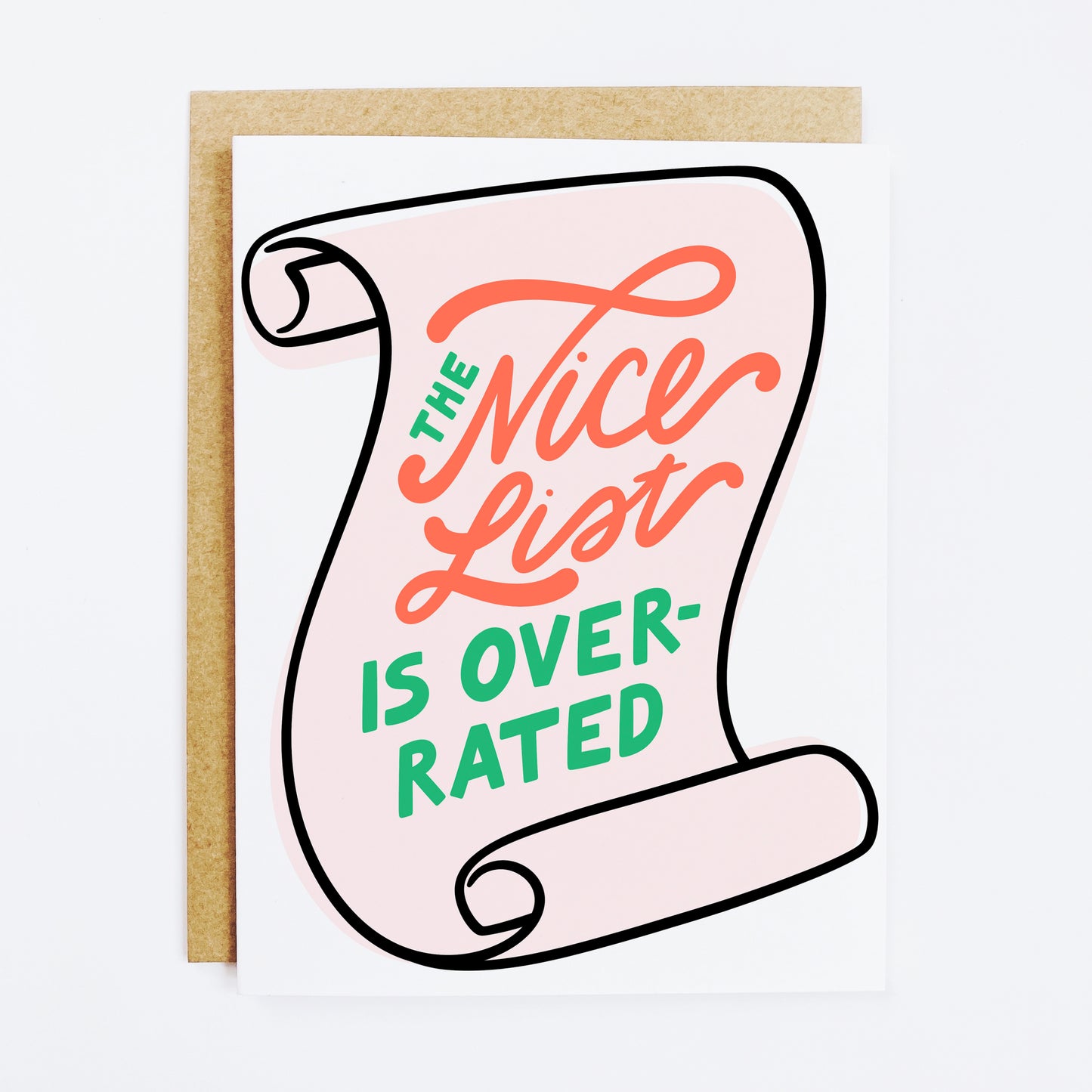Rebellious holiday card with 'Nice List Is Overrated' naughty theme