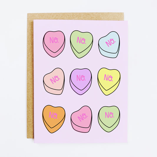 Anti-Valentine card with 'No Conversation Hearts' rejection message