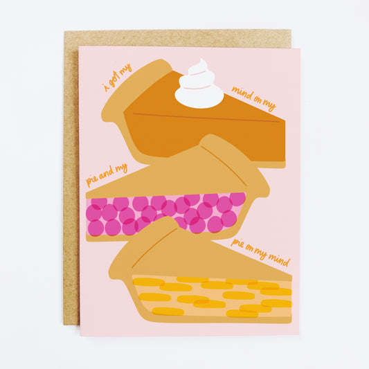Thanksgiving card with 'Mind On Pie' food-focused holiday humor