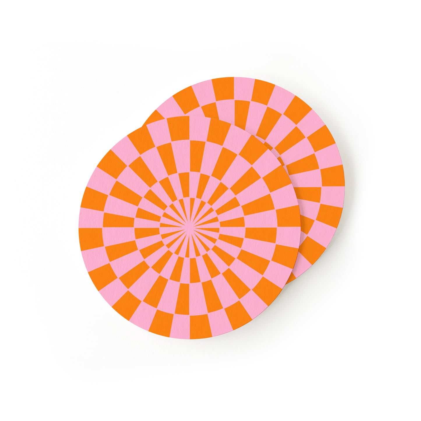 Coasters with pink checkered geometric pattern