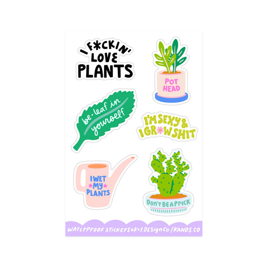 Botanical sticker sheet with various plant and gardening puns