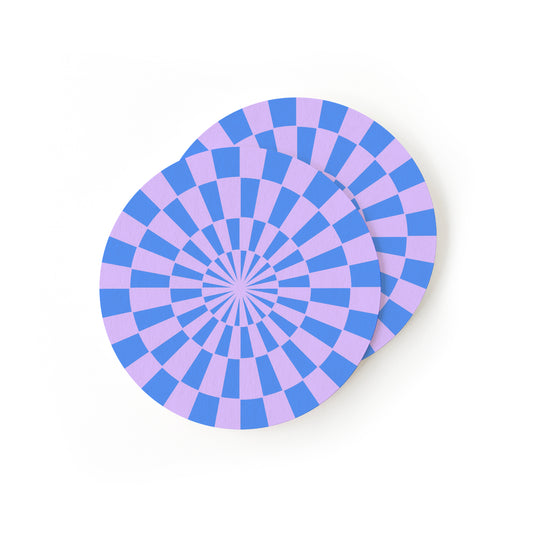 Set of coasters with blue circle checkered pattern design