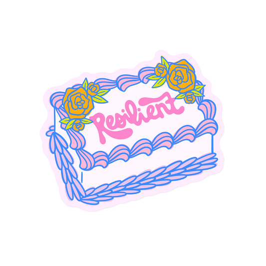 Empowering sticker with 'Resilient' text in strong typography
