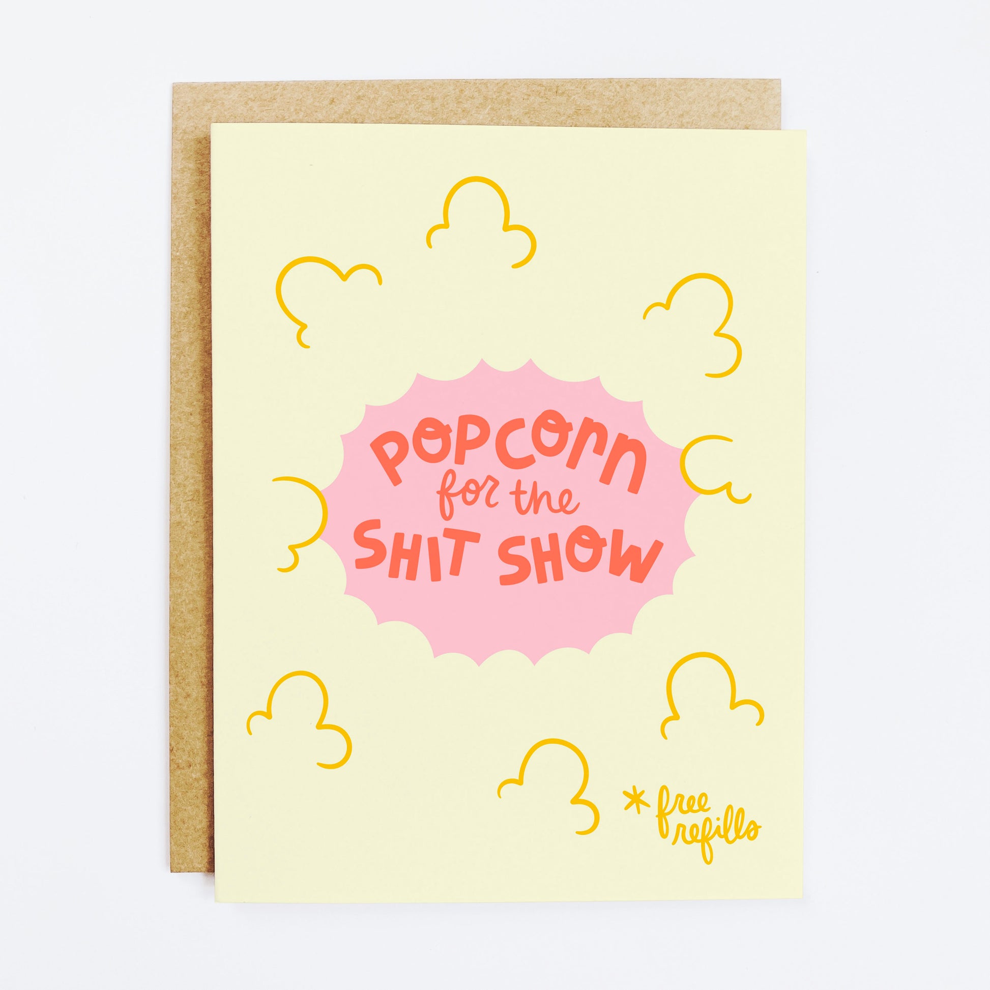 Humorous card with 'Shit Show' popcorn chaos entertainment theme