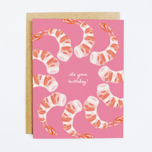 Seafood birthday card with shrimp illustration and ocean theme