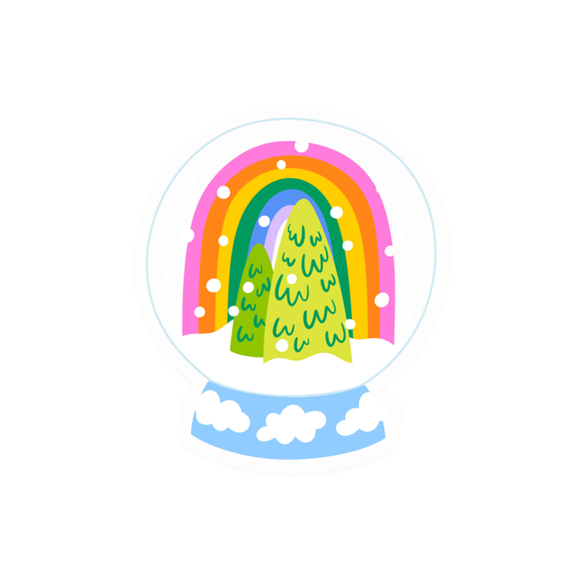 Whimsical sticker with rainbow snow globe magical winter design