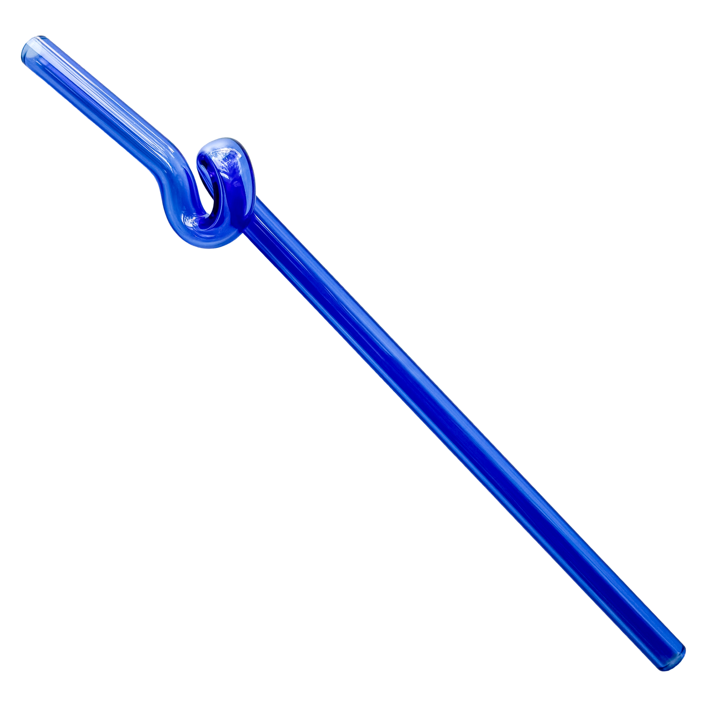Fun blue glass silly straw with curved loops for drinks