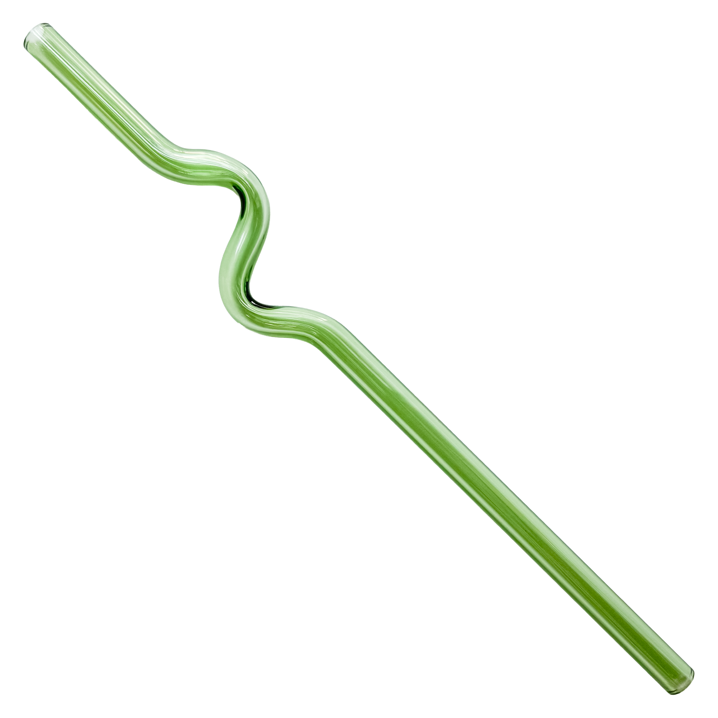 Playful green glass silly straw with twisted spiral design