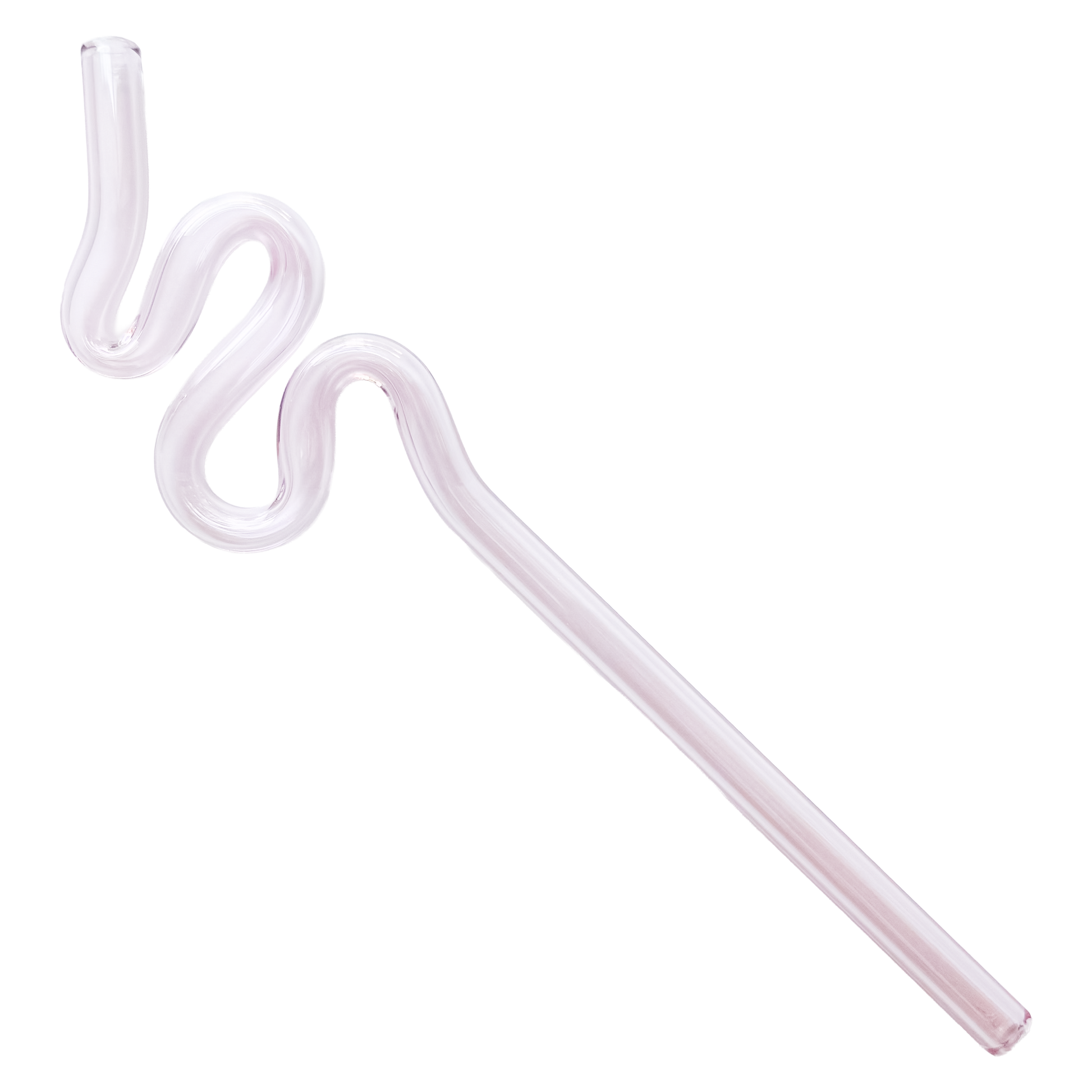 Colorful pink glass silly straw with whimsical curved shape