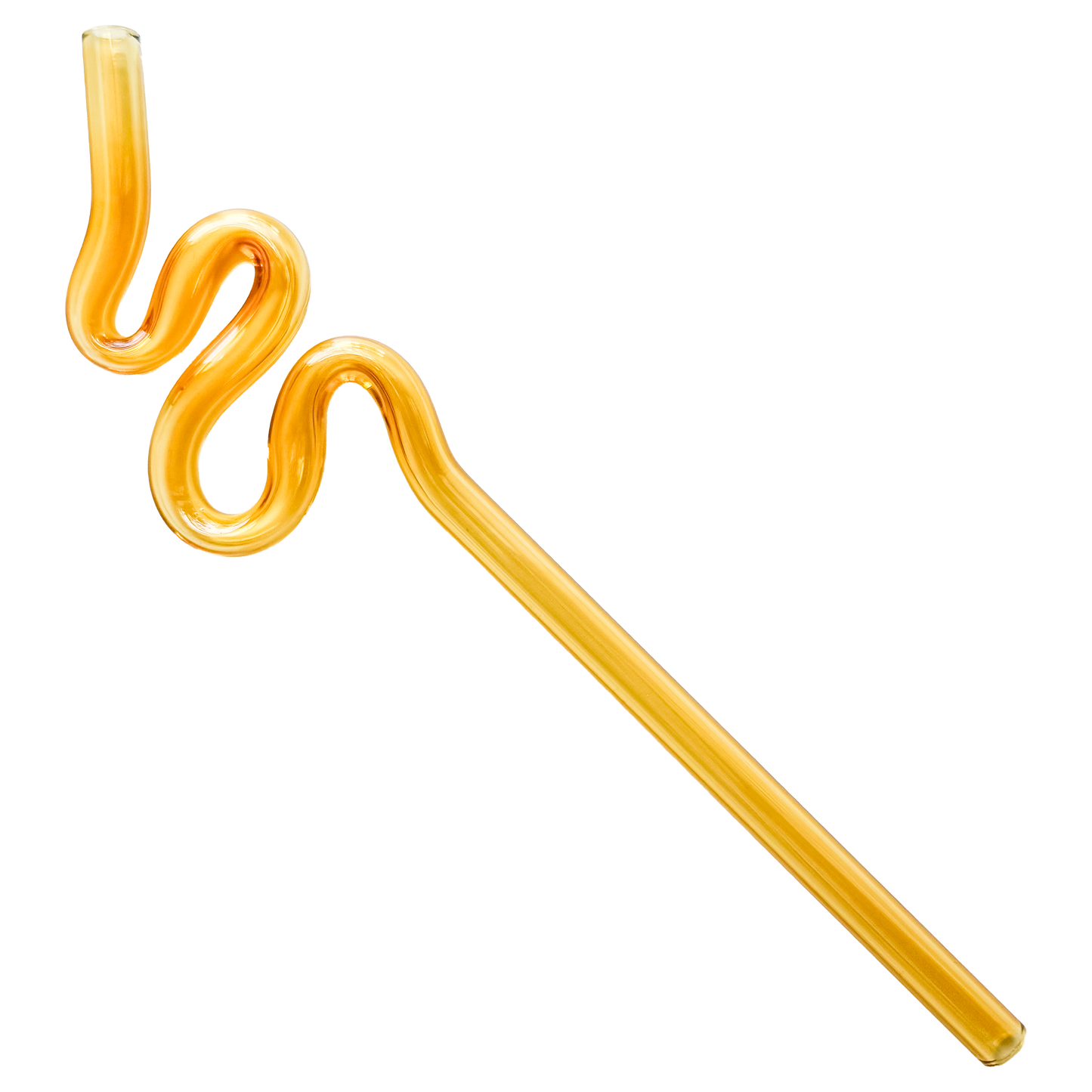 Bright yellow glass silly straw with fun looping pattern