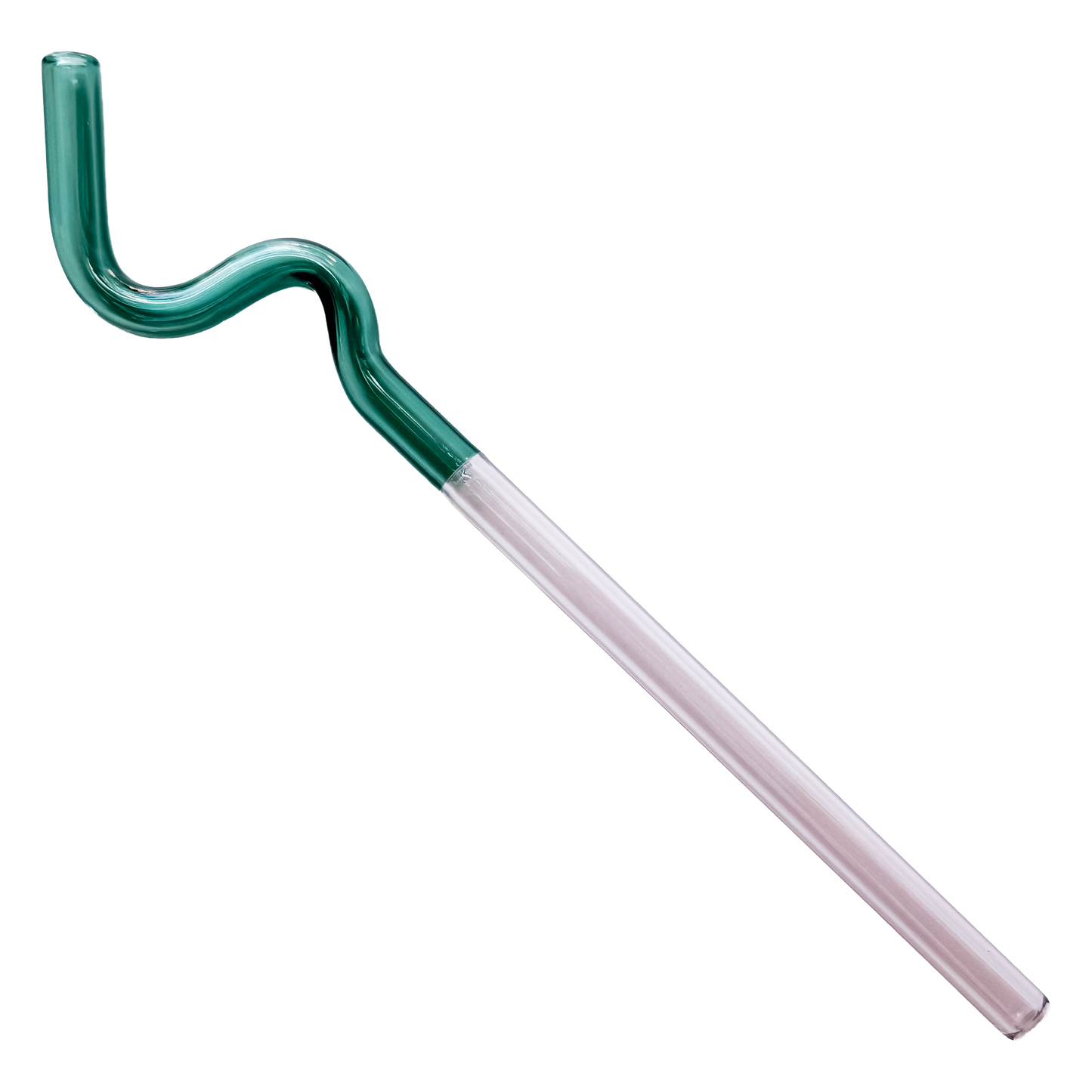 Fun glass silly straw with teal and pink color block pattern
