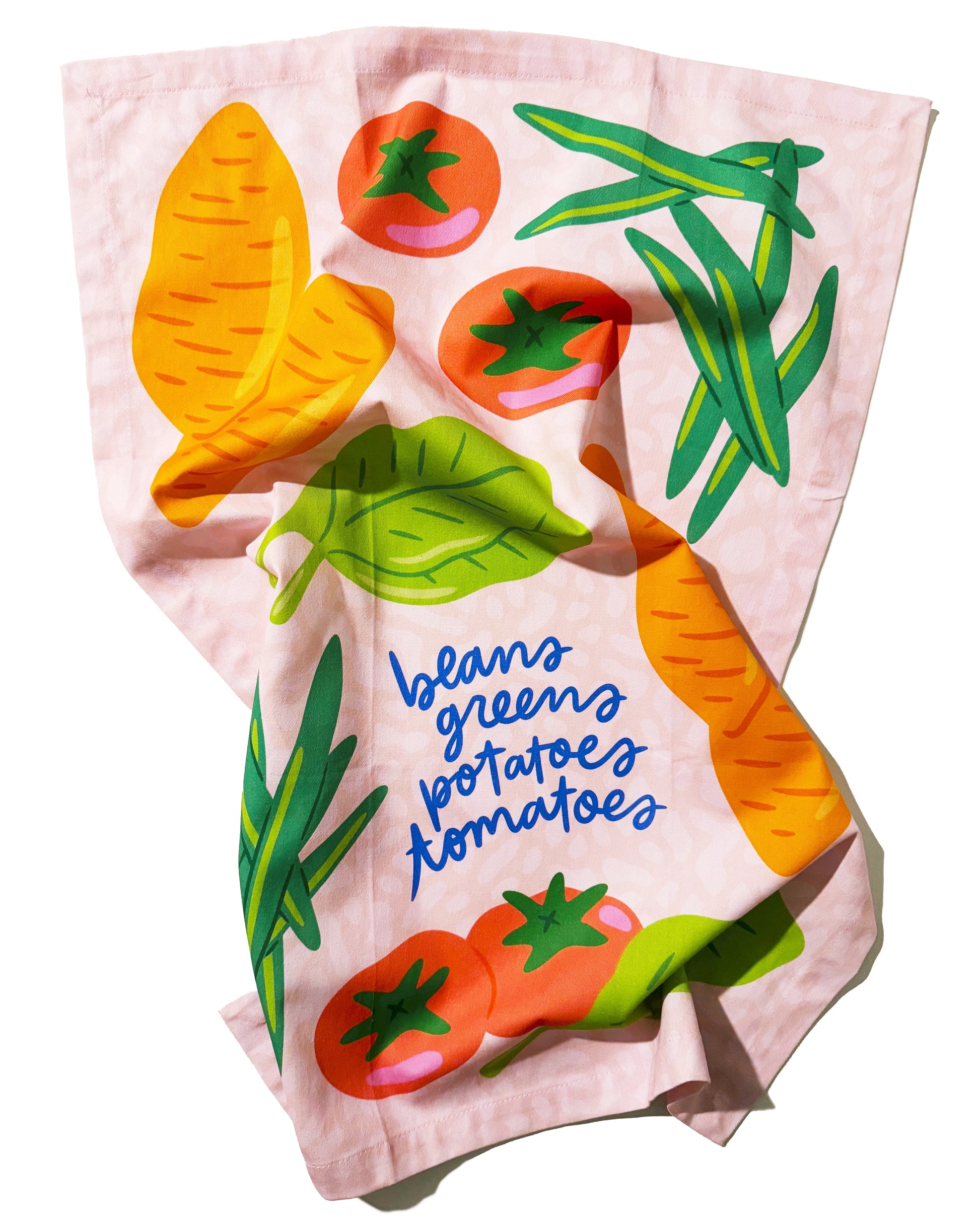 Vegetable-themed tea towel with fresh produce illustration design