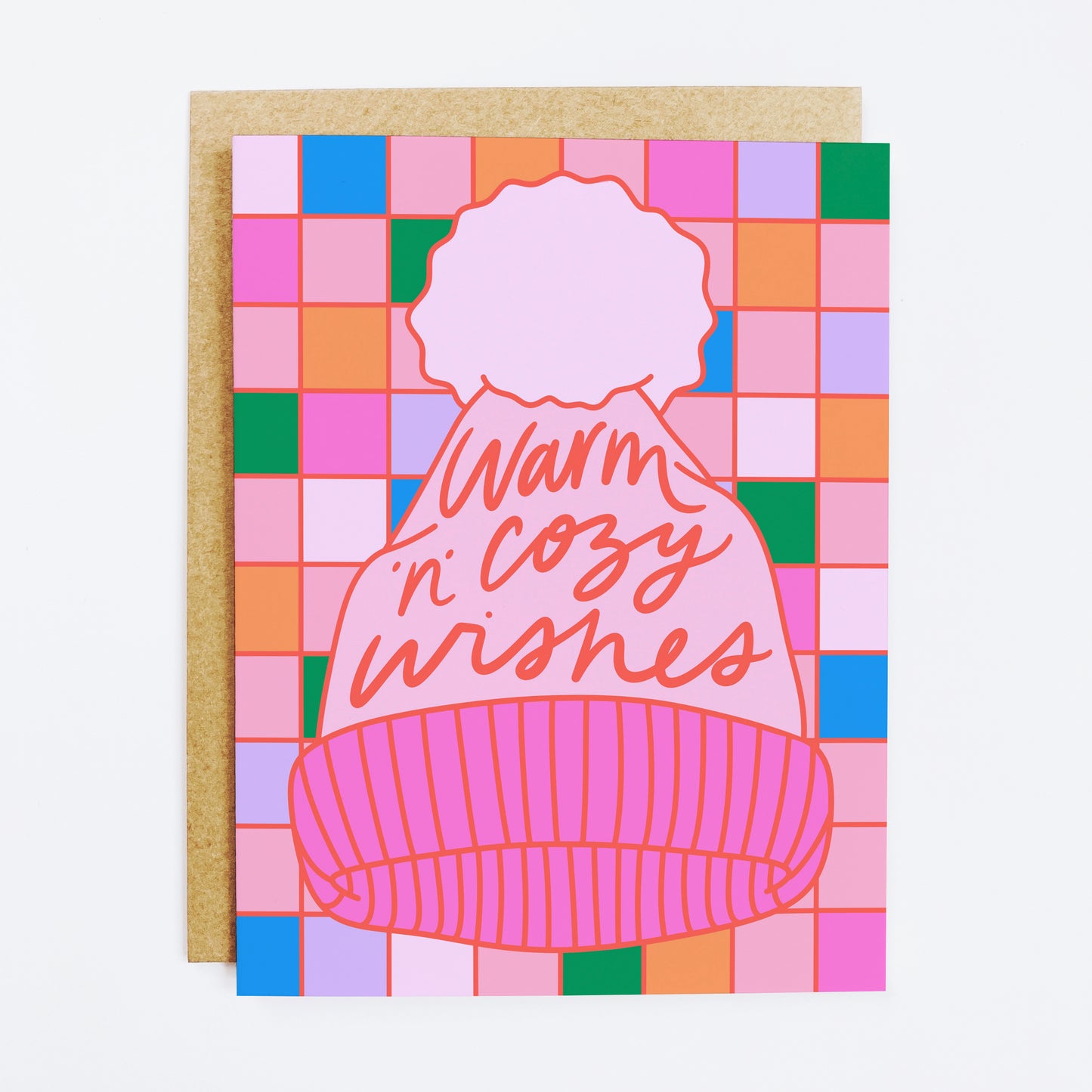 Holiday card with 'Warm 'n' Cozy Wishes' comfort message
