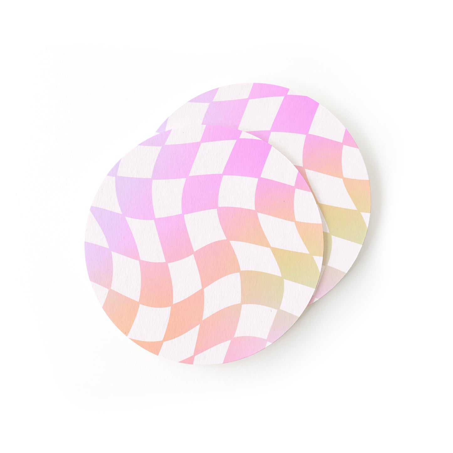 Set of colorful rainbow checkered pattern coasters